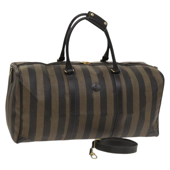 FENDI Pecan Canvas Boston Bag PVC 2way Black Brown Auth th6160