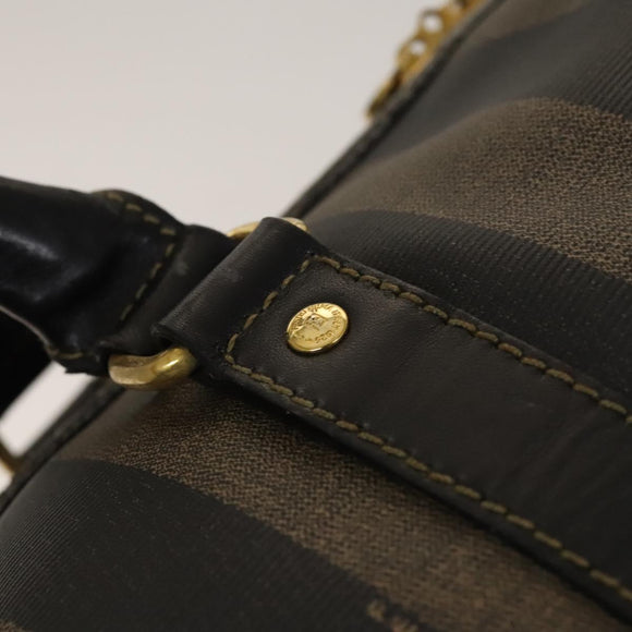 FENDI Pecan Canvas Boston Bag PVC 2way Black Brown Auth th6160