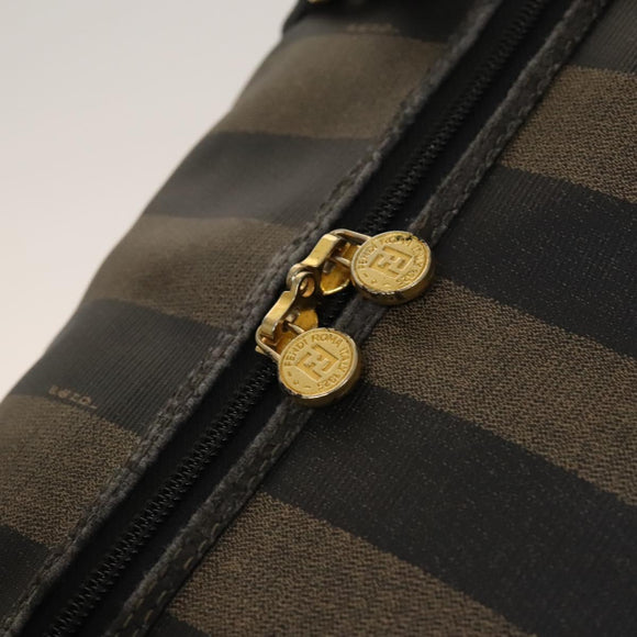 FENDI Pecan Canvas Boston Bag PVC 2way Black Brown Auth th6160