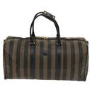 FENDI Pecan Canvas Boston Bag PVC 2way Black Brown Auth th6160-13