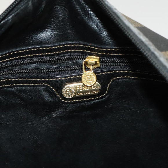 FENDI Pecan Canvas Boston Bag PVC 2way Black Brown Auth th6160