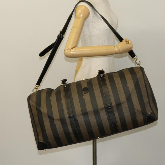 FENDI Pecan Canvas Boston Bag PVC 2way Black Brown Auth th6160