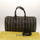 FENDI Pecan Canvas Boston Bag PVC 2way Black Brown Auth th6160-12