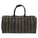 FENDI Pecan Canvas Boston Bag PVC 2way Black Brown Auth th6160-2