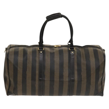 FENDI Pecan Canvas Boston Bag PVC 2way Black Brown Auth th6160 - 0