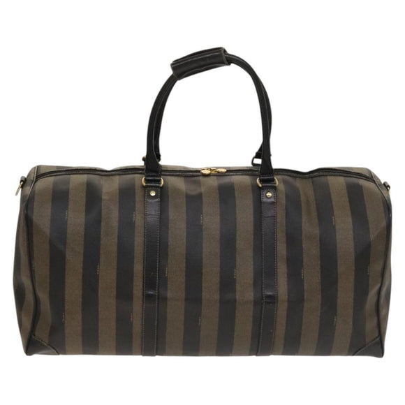 FENDI Pecan Canvas Boston Bag PVC 2way Black Brown Auth th6160