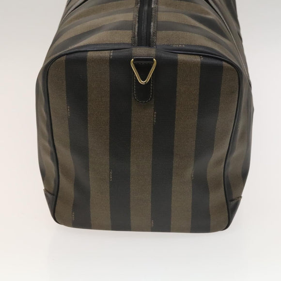 FENDI Pecan Canvas Boston Bag PVC 2way Black Brown Auth th6160