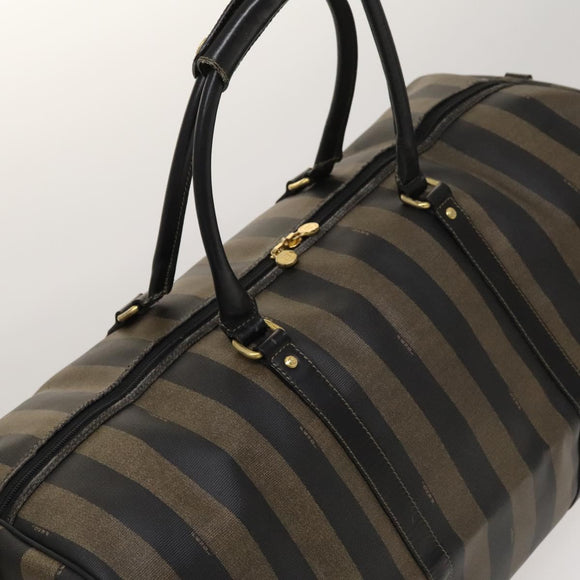 FENDI Pecan Canvas Boston Bag PVC 2way Black Brown Auth th6160