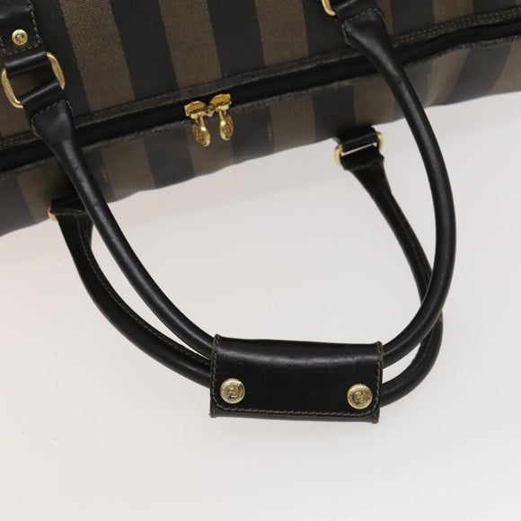 FENDI Pecan Canvas Boston Bag PVC 2way Black Brown Auth th6160