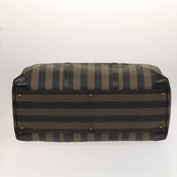 FENDI Pecan Canvas Boston Bag PVC 2way Black Brown Auth th6160