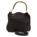 GUCCI Bamboo Hand Bag Leather 2way Brown Gold 001 2123 1577 Auth th6173-1