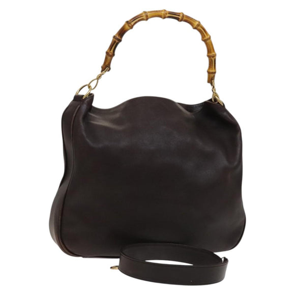 GUCCI Bamboo Hand Bag Leather 2way Brown Gold 001 2123 1577 Auth th6173