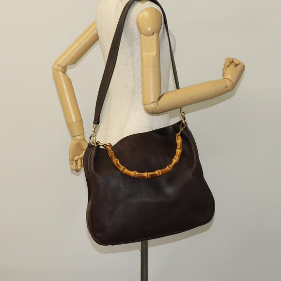 GUCCI Bamboo Hand Bag Leather 2way Brown Gold 001 2123 1577 Auth th6173