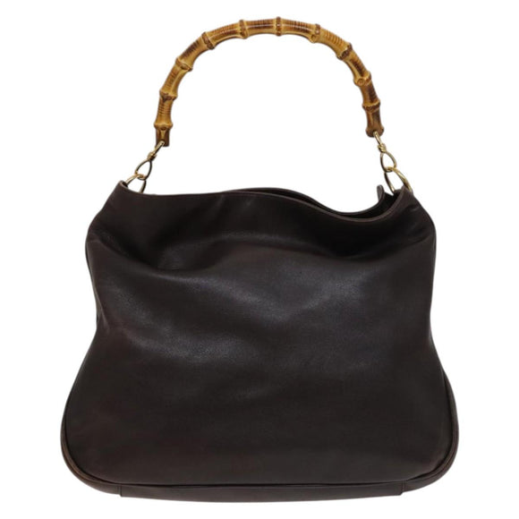 GUCCI Bamboo Hand Bag Leather 2way Brown Gold 001 2123 1577 Auth th6173