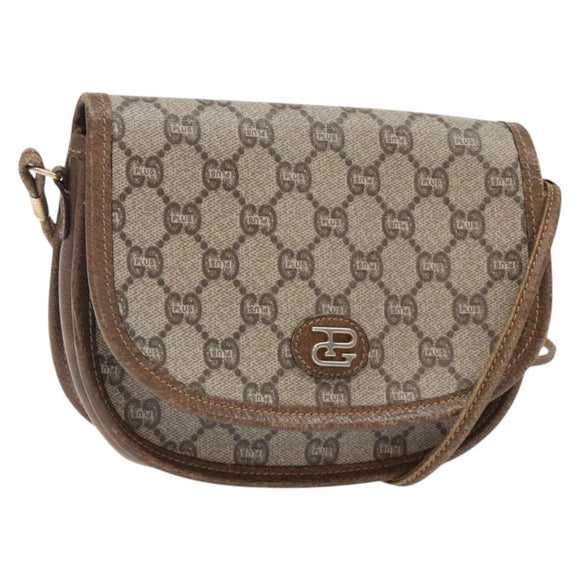 GUCCI GG Plus Supreme Shoulder Bag PVC Beige Gold Auth th6187
