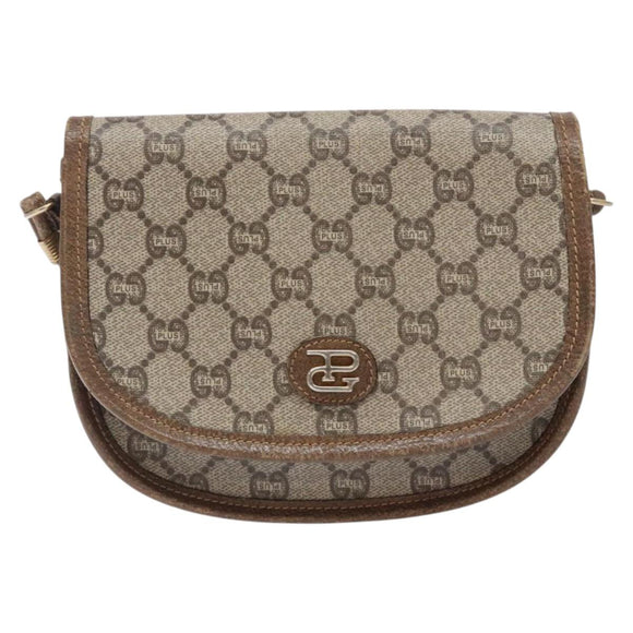 GUCCI GG Plus Supreme Shoulder Bag PVC Beige Gold Auth th6187