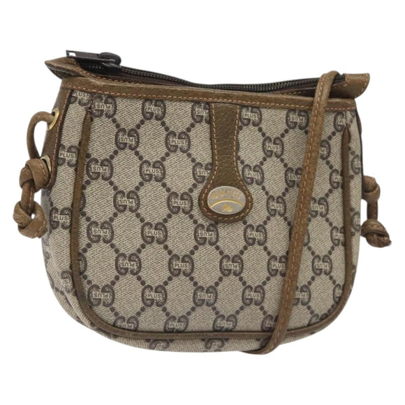 GUCCI GG Plus Supreme Shoulder Bag PVC Beige Auth th6188