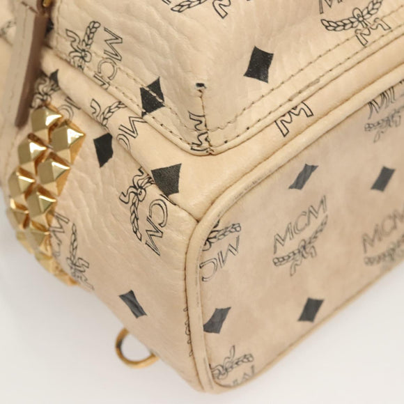 MCM Vicetos Logogram Backpack PVC Leather Beige Auth th6195