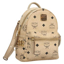 MCM Vicetos Logogram Backpack PVC Leather Beige Auth th6195-1