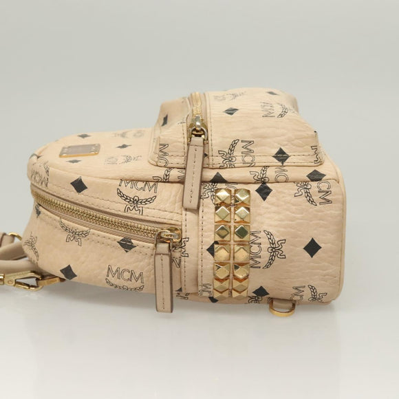 MCM Vicetos Logogram Backpack PVC Leather Beige Auth th6195