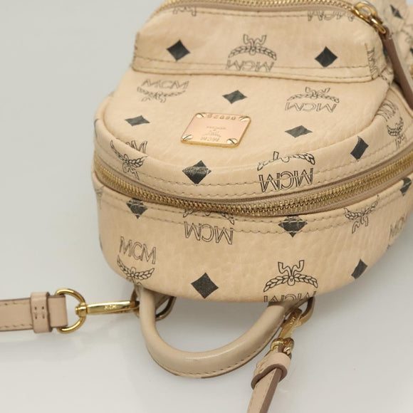 MCM Vicetos Logogram Backpack PVC Leather Beige Auth th6195