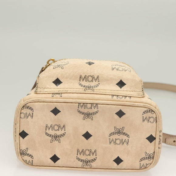 MCM Vicetos Logogram Backpack PVC Leather Beige Auth th6195
