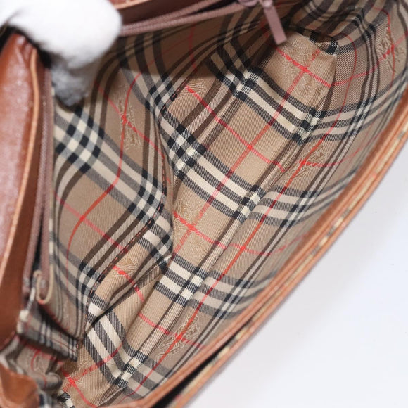 Burberrys Shoulder Bag Leather Brown Gold Auth th6199