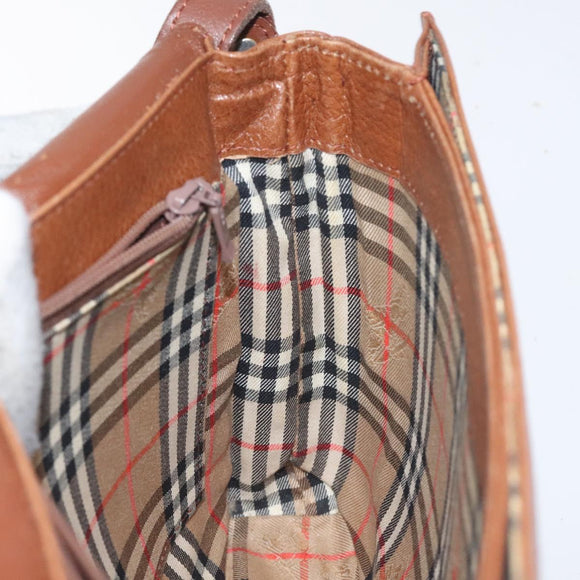 Burberrys Shoulder Bag Leather Brown Gold Auth th6199