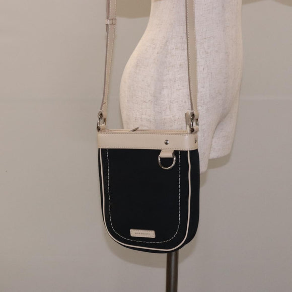 BURBERRY Shoulder Bag Canvas Navy Silver Auth th6201