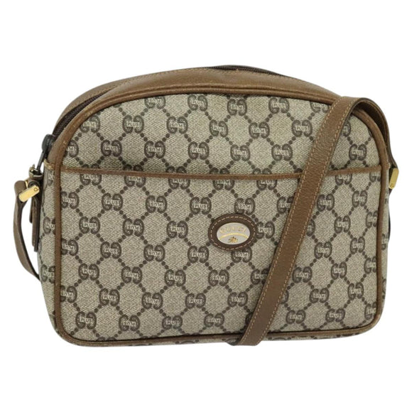 GUCCI GG Plus Supreme Shoulder Bag PVC Beige Gold Auth th6208