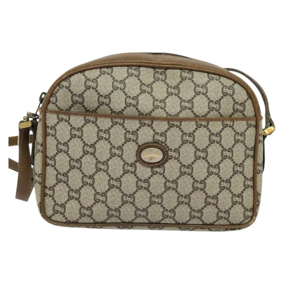GUCCI GG Plus Supreme Shoulder Bag PVC Beige Gold Auth th6208