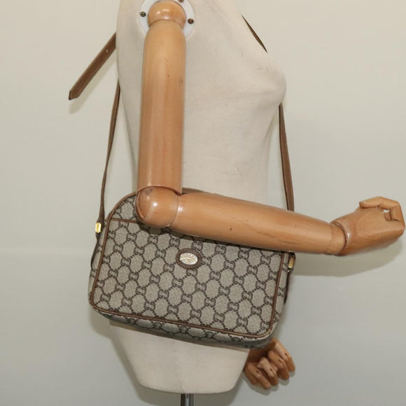 GUCCI GG Plus Supreme Schultertasche PVC Beige Gold Auth th6208