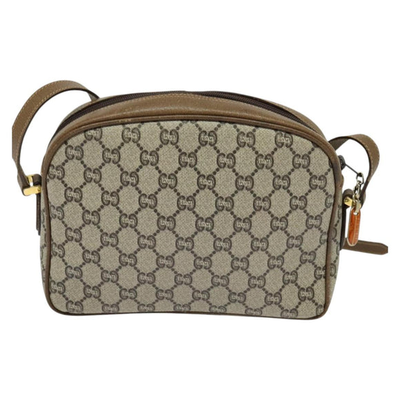 GUCCI GG Plus Supreme Shoulder Bag PVC Beige Gold Auth th6208
