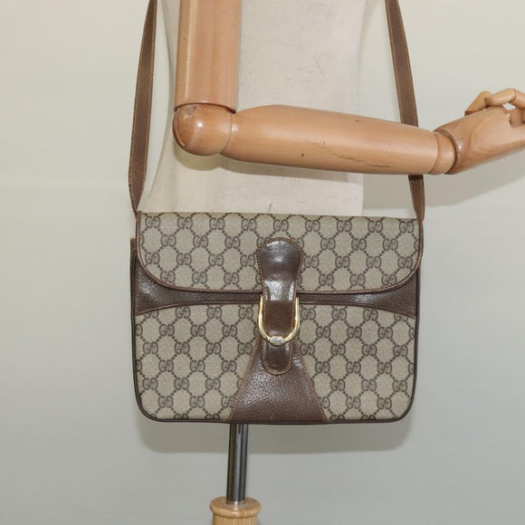 GUCCI GG Supreme Shoulder Bag PVC Beige Gold Auth th6212