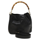 GUCCI Bamboo Hand Bag Leather 2way Black Gold 001 3754 1638 Auth th6215-1