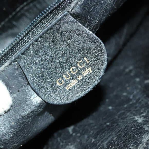 GUCCI Bamboo Hand Bag Leather 2way Black Gold 001 3754 1638 Auth th6215