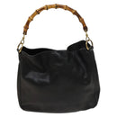 GUCCI Bamboo Hand Bag Leather 2way Black Gold 001 3754 1638 Auth th6215-2
