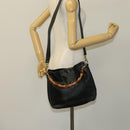 GUCCI Bamboo Hand Bag Leather 2way Black Gold 001 3754 1638 Auth th6215-21