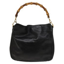 GUCCI Bamboo Hand Bag Leather 2way Black Gold 001 3754 1638 Auth th6215-3
