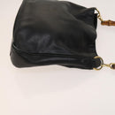 GUCCI Bamboo Hand Bag Leather 2way Black Gold 001 3754 1638 Auth th6215-4