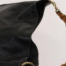 GUCCI Bamboo Hand Bag Leather 2way Black Gold 001 3754 1638 Auth th6215-6