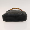 GUCCI Bamboo Hand Bag Leather 2way Black Gold 001 3754 1638 Auth th6215-9
