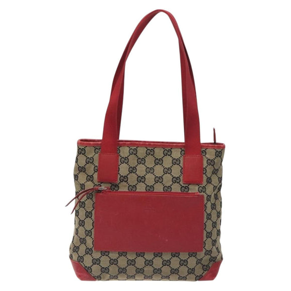 GUCCI GG Canvas Tote Bag Beige Gold Red 019 0402 1705 Auth th6226