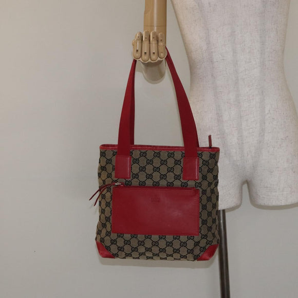 GUCCI GG Canvas Tote Bag Beige Gold Red 019 0402 1705 Auth th6226