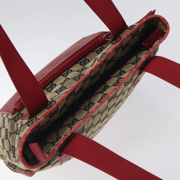 GUCCI GG Canvas Tote Bag Beige Gold Red 019 0402 1705 Auth th6226