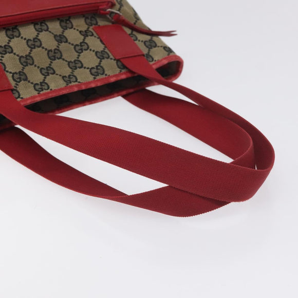 GUCCI GG Canvas Tote Bag Beige Gold Red 019 0402 1705 Auth th6226