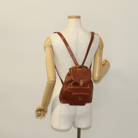 GUCCI Bamboo Backpack Leather Brown Gold 003 1705 0030 Auth th6241