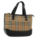 BURBERRY Nova Check Hand Bag Canvas Beige Gold Auth th6248-1