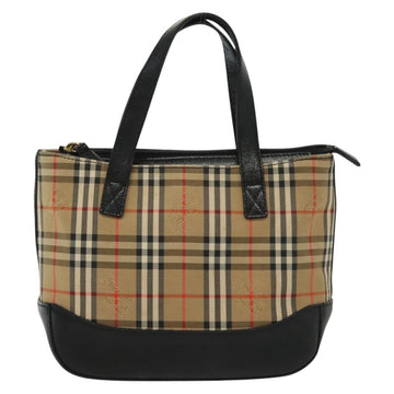 BURBERRY Nova Check Hand Bag Canvas Beige Gold Auth th6248 - 0
