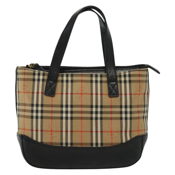 BURBERRY Nova Check Hand Bag Canvas Beige Gold Auth th6248